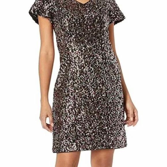 Vince Camuto Gilded Rose Sequin Flutter Sleeve Pencil Cocktail Dress - Picture 1 of 7